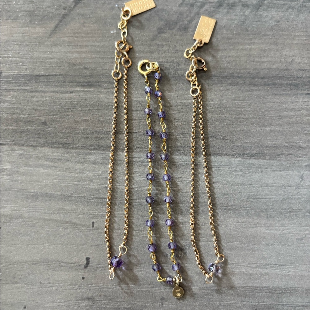 Judith Bright 3 Gold Bracelets with Amethyst Stones